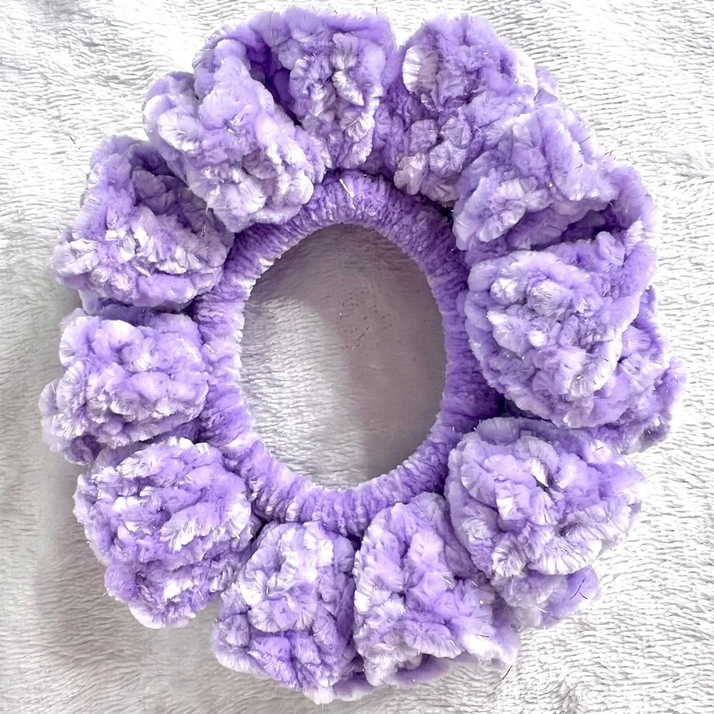 Handmade VELVET Shimmer Pastel Purple Crochet Lush Hair Scrunchie PinkRainCloud